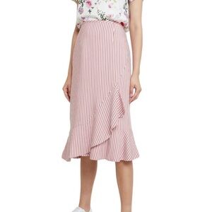 NWT TED BAKER Coryn High Waist Ruffled Striped Pencil Midi Skirt